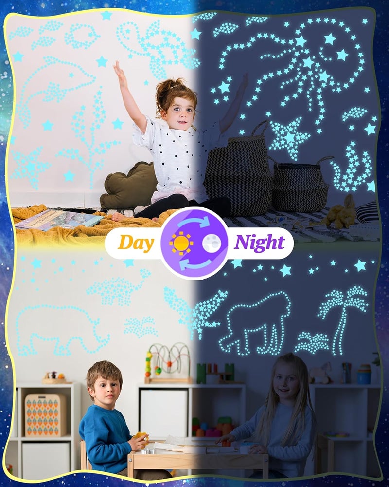 Oomloid 201 Pcs Glow in The Dark Stars Stickers for Ceiling, Toddler Stocking Stuffers Wall Room Decor Gifts, Luminous 3D Glowing Stars Easter Basket Stuffers for Kids Boys Girls - Blue - Image 3